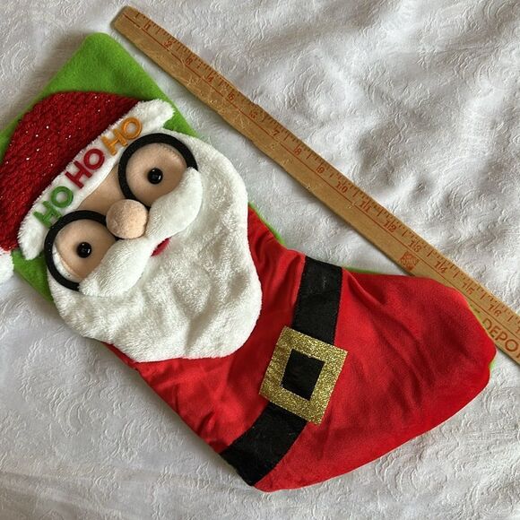 Christmas Stocking Red and Green with Santa Belt HoHoHo Lined Hanger - Picture 7 of 7